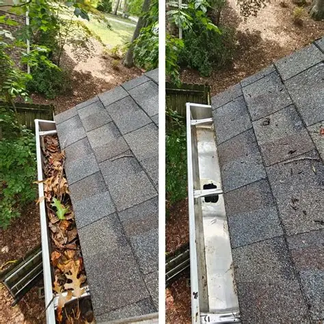 Professional gutter cleaning and debris removal on a home in Surrey BC